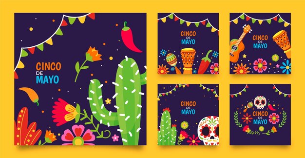 Flat cinco de mayo instagram posts collection