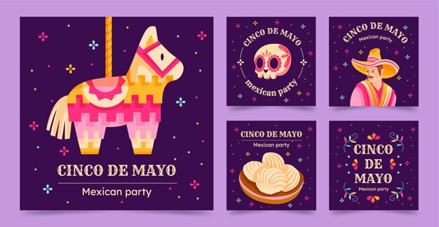 Flat cinco de mayo instagram posts collection