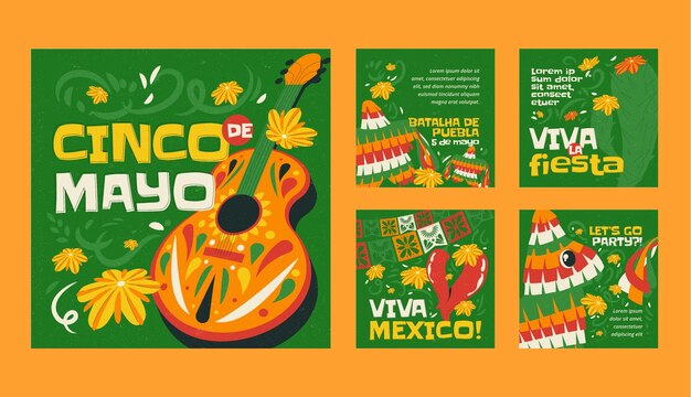 Коллекция постов в инстаграме Flat cinco de mayo