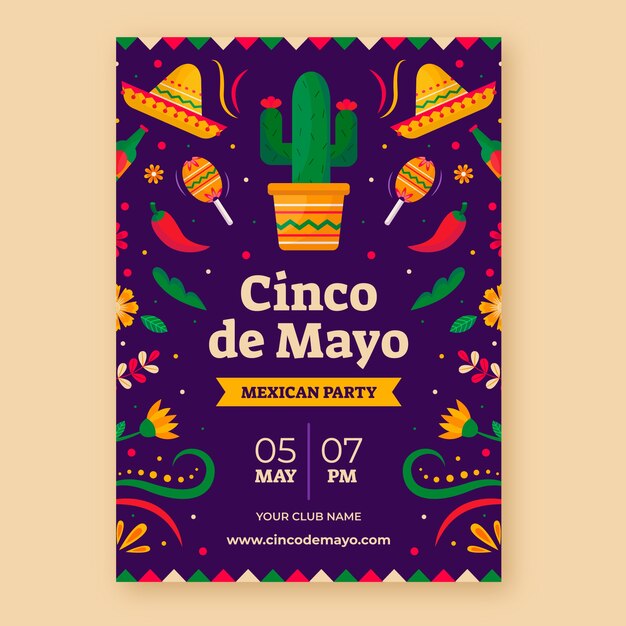 플랫 cinco de mayo 세로 포스터 템플릿