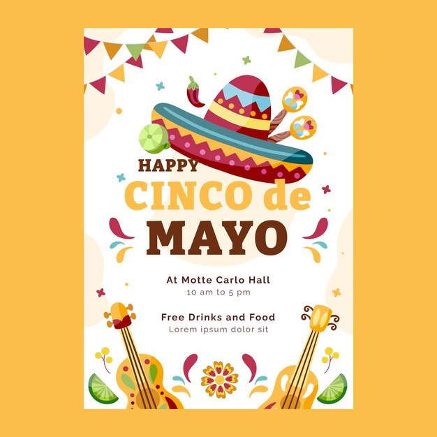 플랫 cinco de mayo 세로 포스터 템플릿