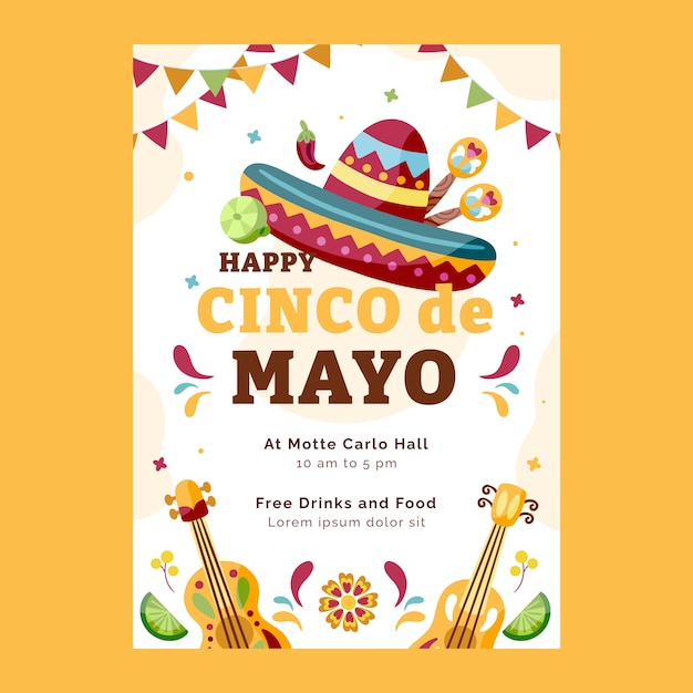 Flat cinco de mayo vertical poster template