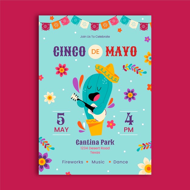 Flat cinco de mayo vertical poster template