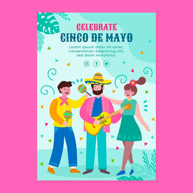 Modello di poster verticale cinco de mayo piatto