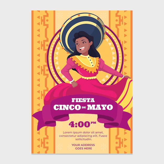 Flat cinco de mayo vertical poster template