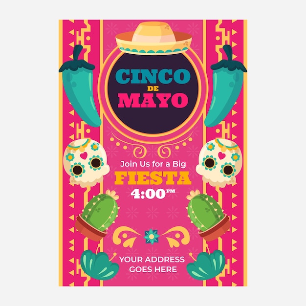 플랫 cinco de mayo 세로 포스터 템플릿