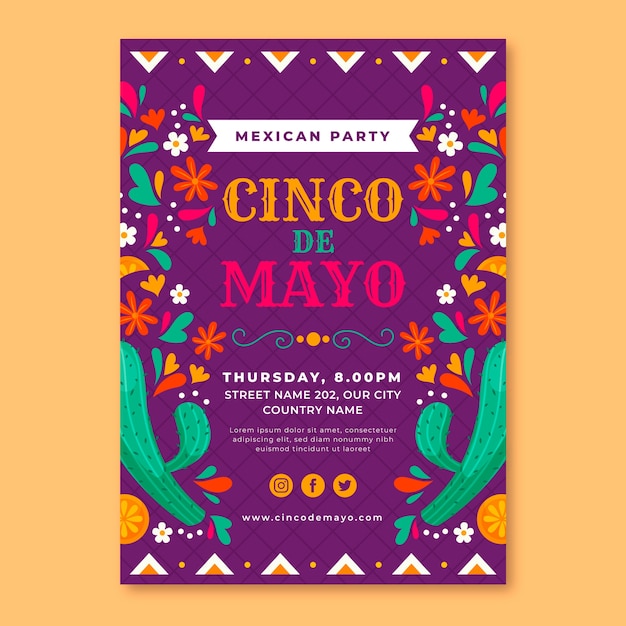 무료 벡터 플랫 cinco de mayo 세로 포스터 템플릿