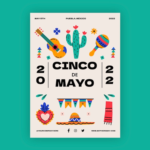 Плоский шаблон вертикального плаката синко де майо