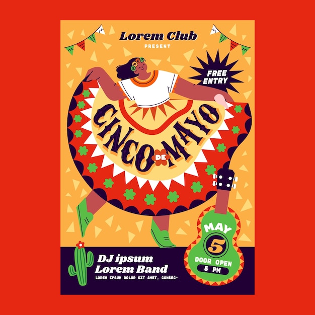 Flat cinco de mayo vertical poster template