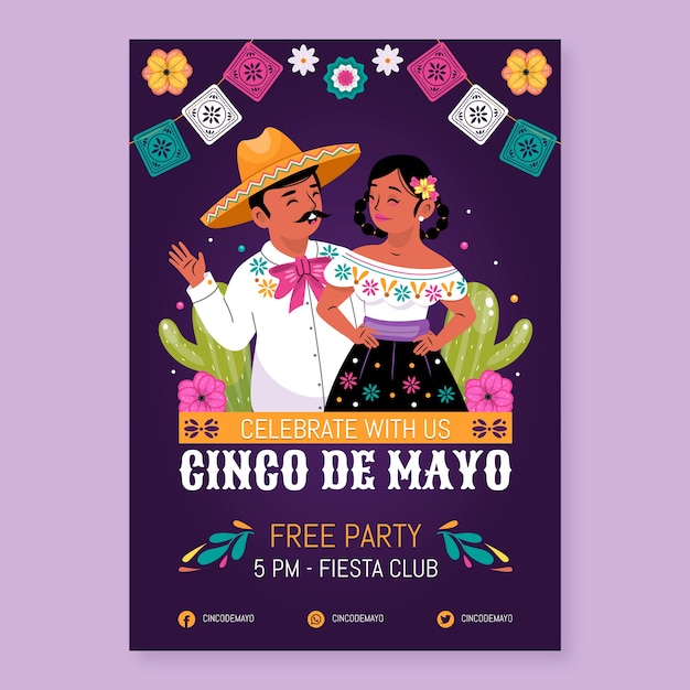 무료 벡터 플랫 cinco de mayo 세로 포스터 템플릿