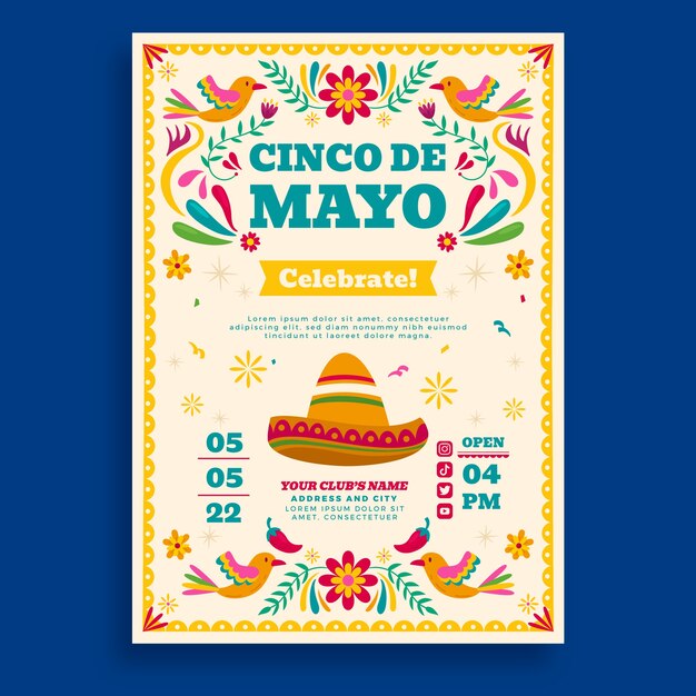 플랫 cinco de mayo 세로 포스터 템플릿