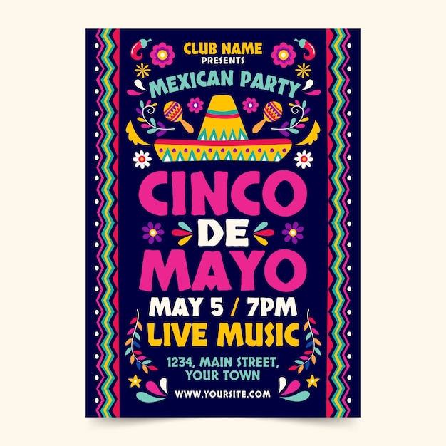 플랫 cinco de mayo 세로 포스터 템플릿