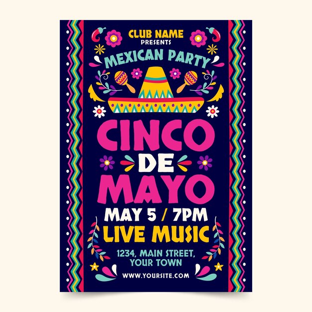 Flat cinco de mayo vertical poster template