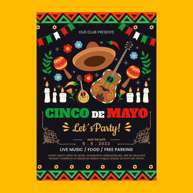 Flat cinco de mayo vertical poster template