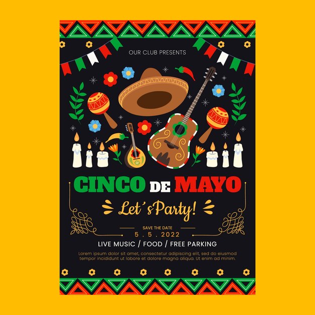 Flat cinco de mayo vertical poster template