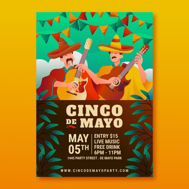 Modello di poster verticale cinco de mayo piatto