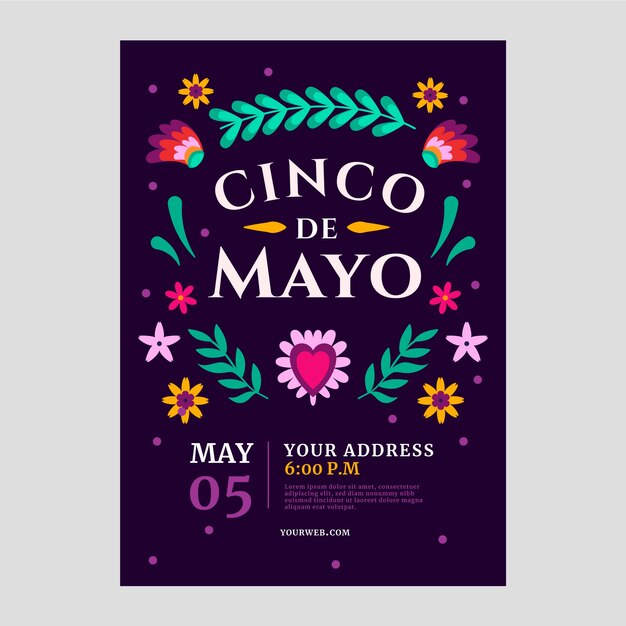 플랫 cinco de mayo 세로 포스터 템플릿