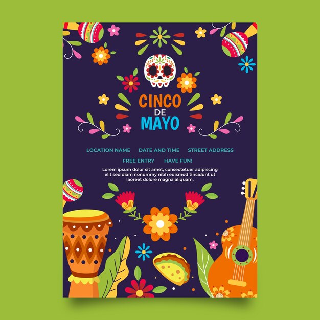 Flat cinco de mayo vertical poster template