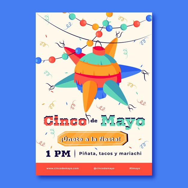 Modello di poster verticale cinco de mayo piatto