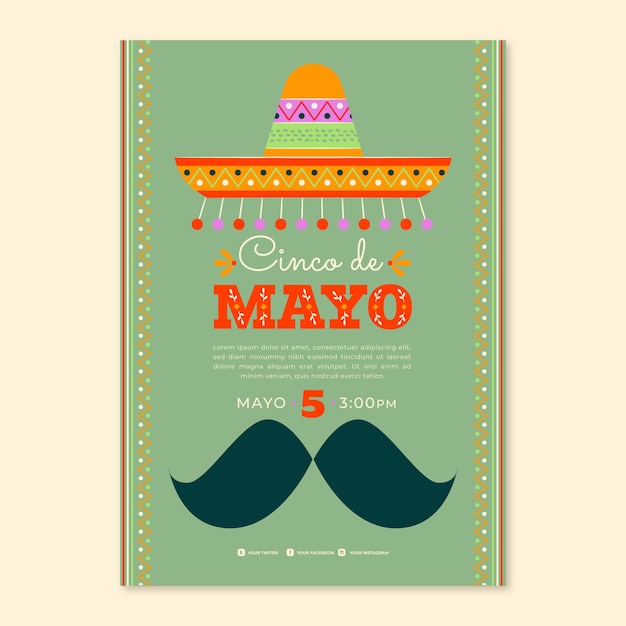 Vettore gratuito modello di poster verticale cinco de mayo piatto