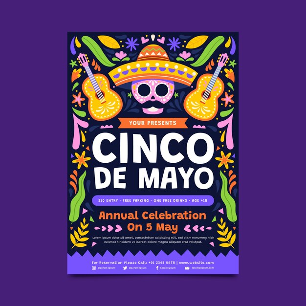 플랫 cinco de mayo 세로 포스터 템플릿