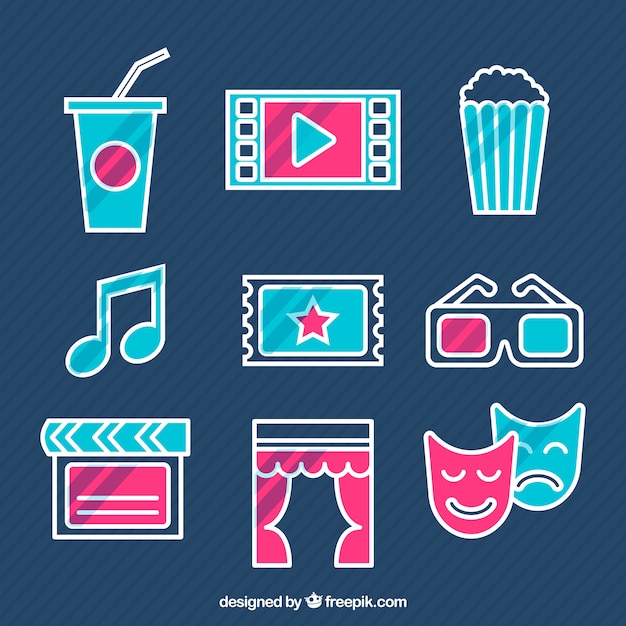 Free vector flat cinema element pack