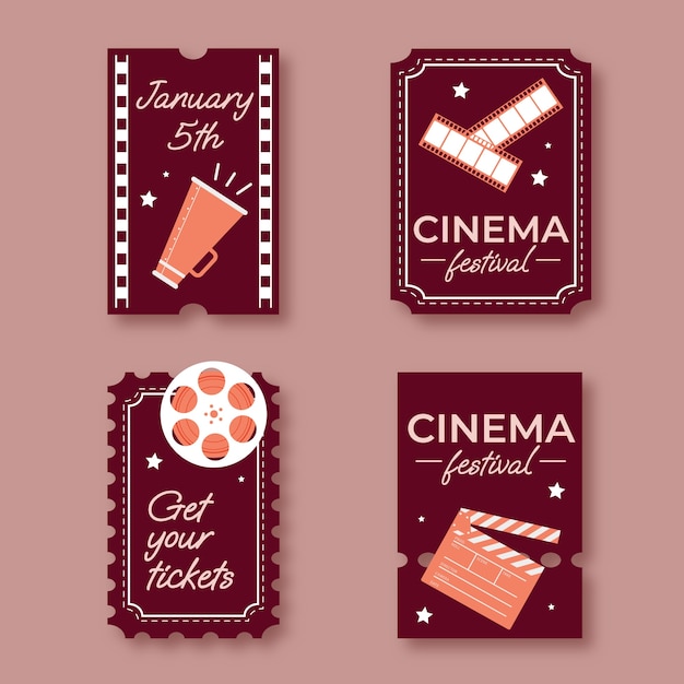 Free vector flat cinema festival labels collection