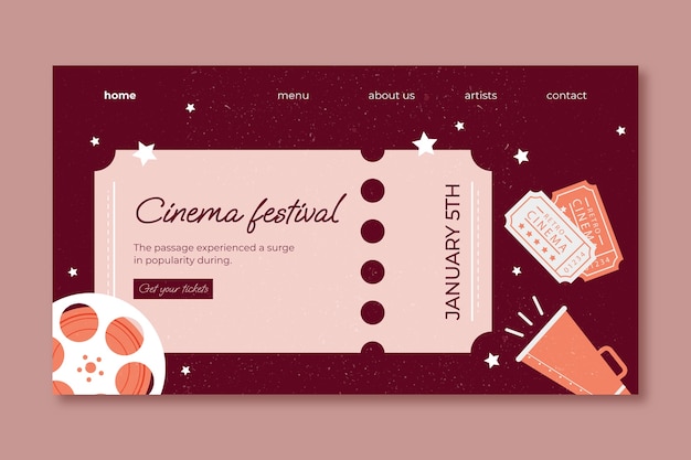 Vettore gratuito modello di pagina di destinazione del festival del cinema piatto