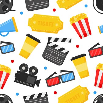 Flat cinema seamless pattern design with film icons