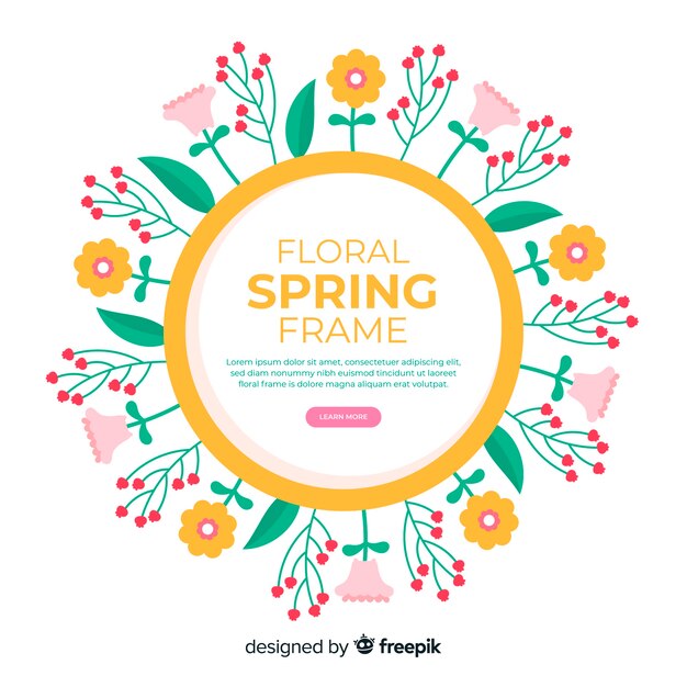 Flat circled floral frame spring background