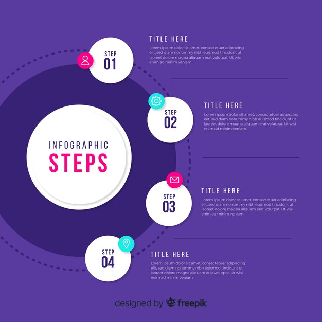 Flat circled infographic steps