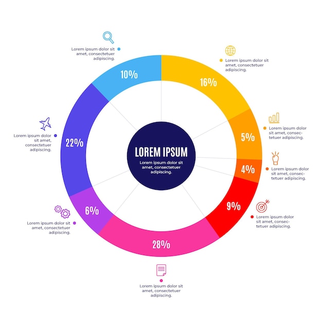 평면 원형 다이어그램 infographic 템플릿