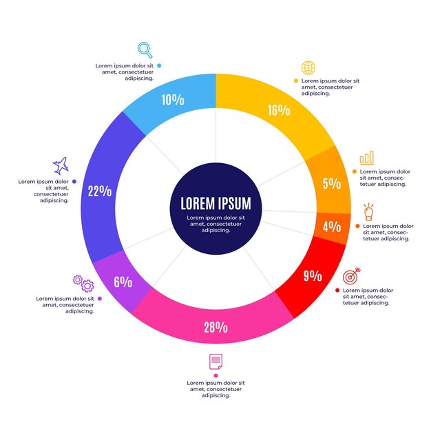 평면 원형 다이어그램 infographic 템플릿