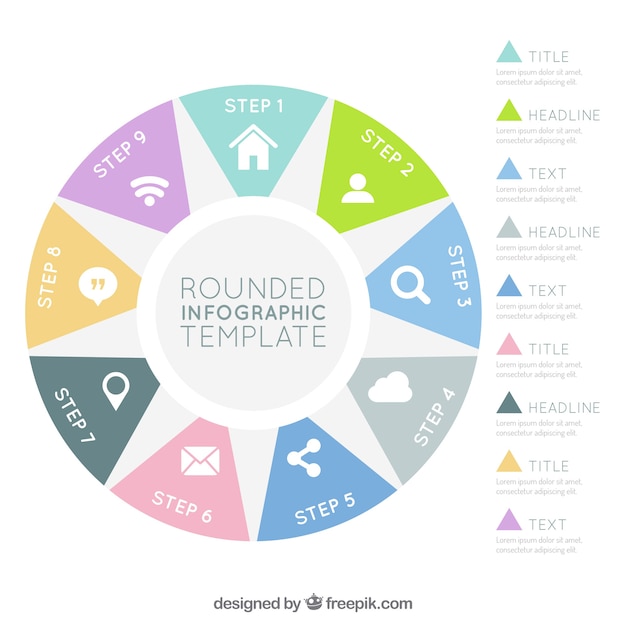 Flat circular infographic with nine steps