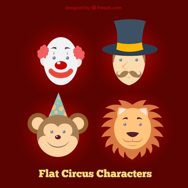 Free vector flat circus characters faces