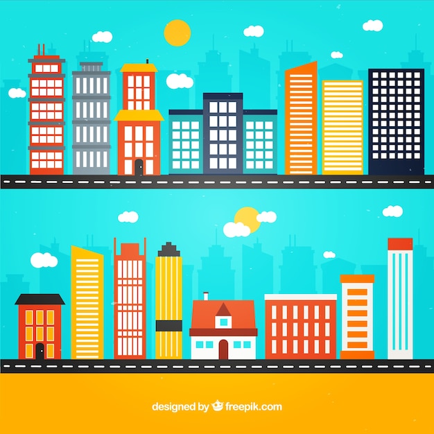 Free vector flat city buildings in colorful style