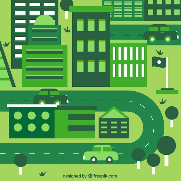 Бесплатное векторное изображение Квартира город в зеленых тонах