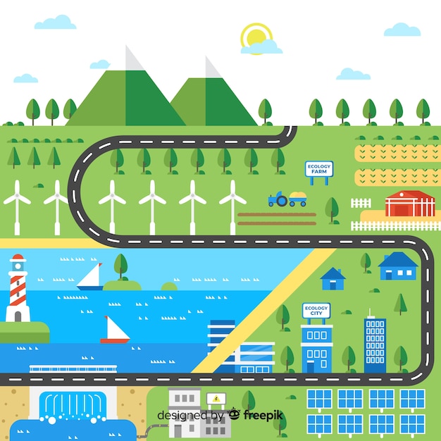 Città piatta sostenuta da energie rinnovabili