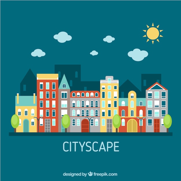 Free vector flat cityscape in a sunny day