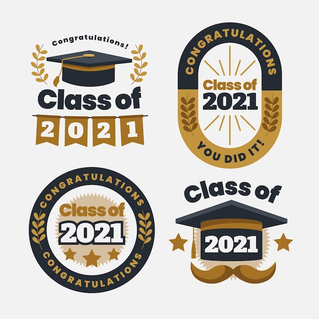 Free vector flat class of 2021 badge collection