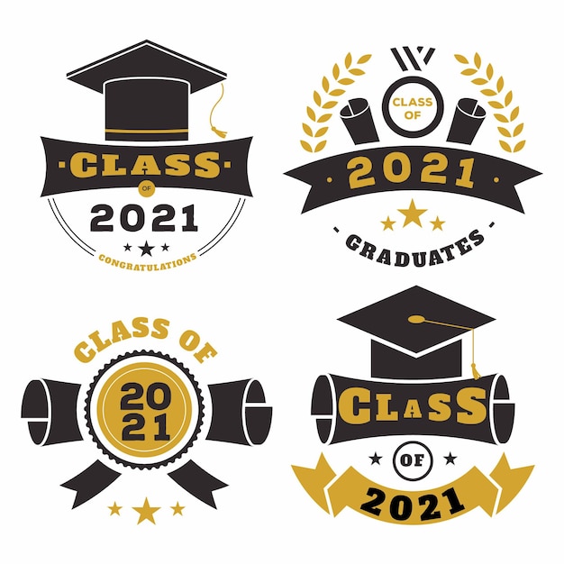 Free vector flat class of 2021 badge collection