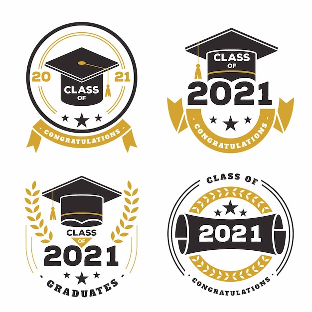 Free vector flat class of 2021 badge collection