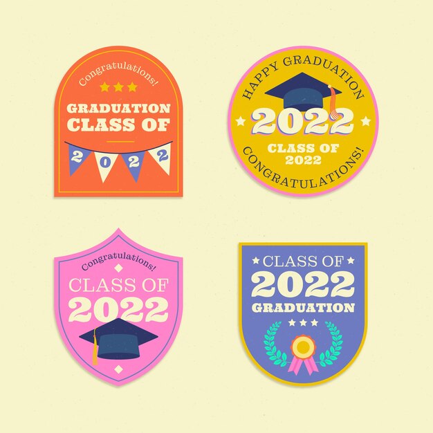 Free vector flat class of 2022 badges collection