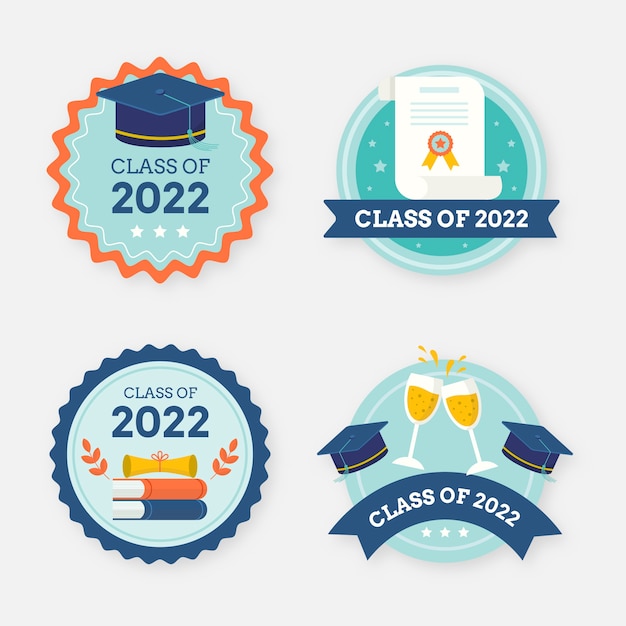 Free vector flat class of 2022 badges collection