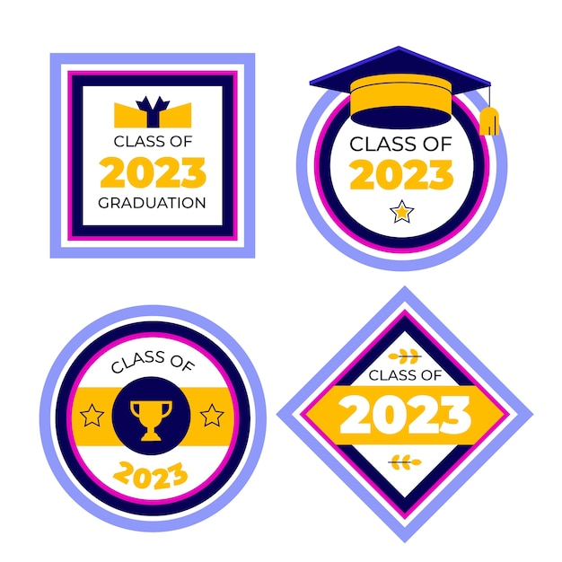 Free vector flat class of 2023 badges collection