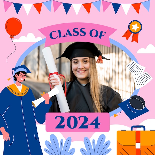 Free vector flat class of 2024 frame template