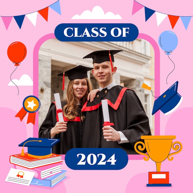 Free vector flat class of 2024 frame template