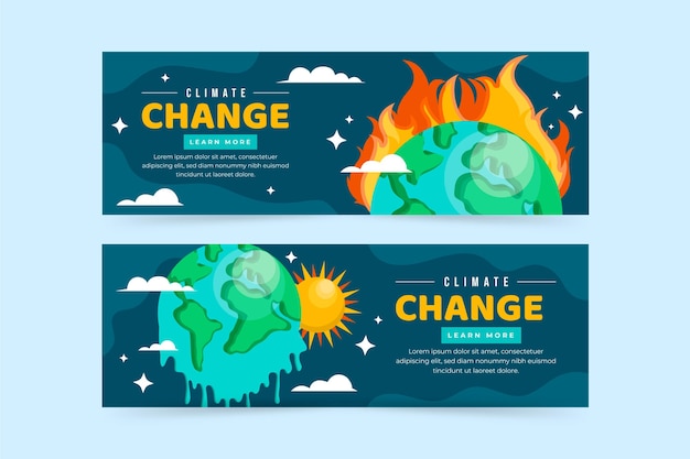 Free vector flat climate change horizontal banners set