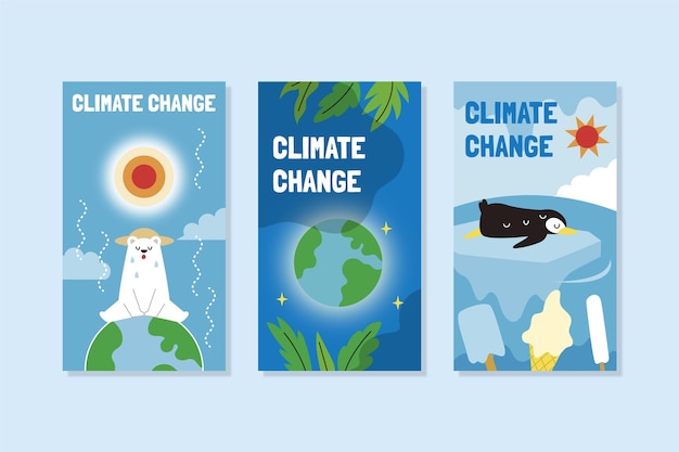 Free vector flat climate change instagram stories collection