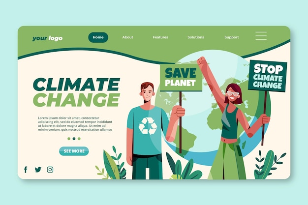 Free vector flat climate change landing page template